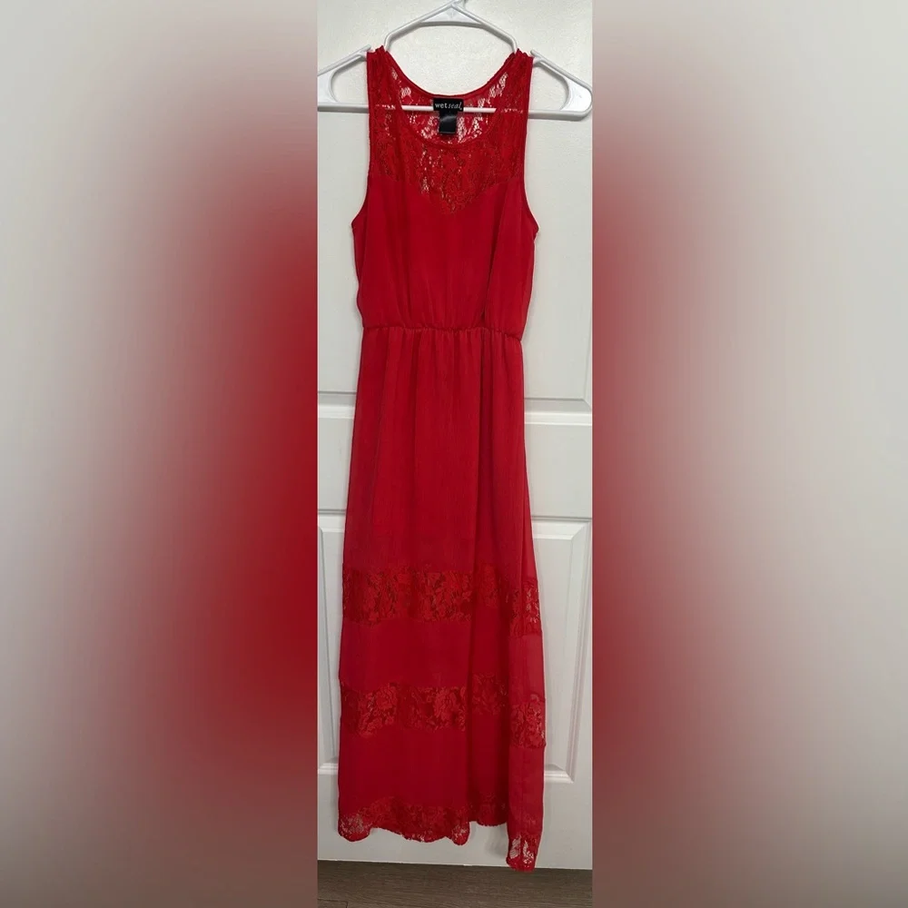 Vintage Wet Seal Red Lace Dress Size Small - Picture 1 of 3